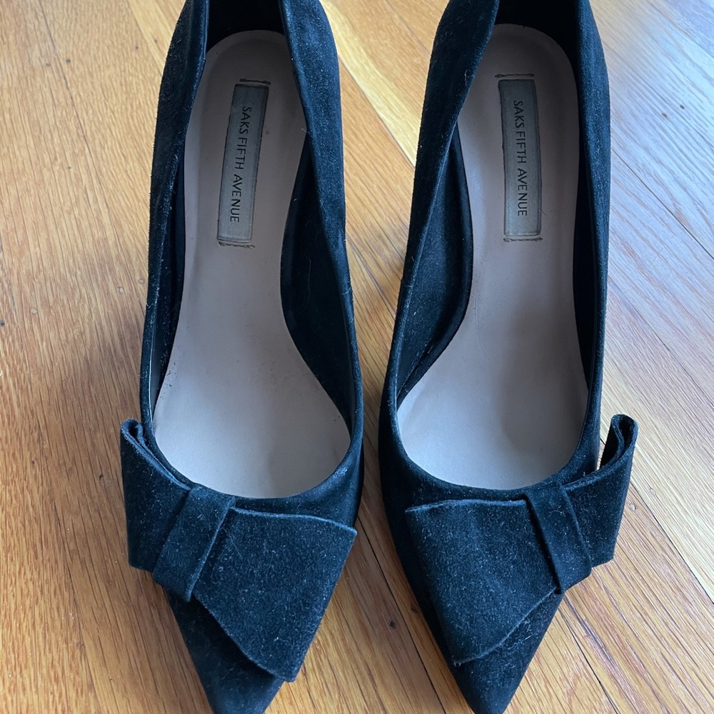 Saks Fifth Avenue Suede Pointed Toe Bow Pumps
